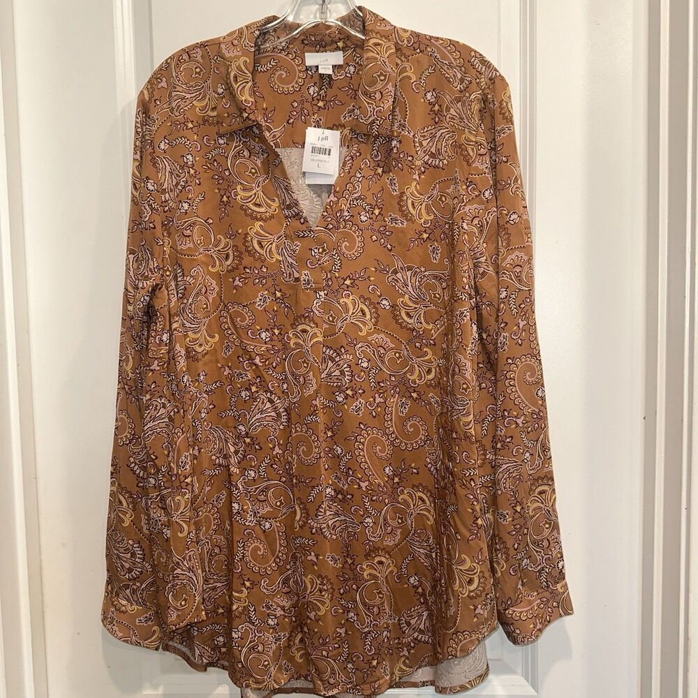New J Jill L Women Long Sleeve Lenzing Viscose Paisley Western Pullover Boho
